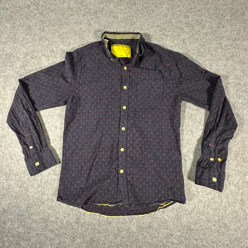 Descendant of Thieves Button Down Mens Medium Navy Red Polka Dot Long Sleeve